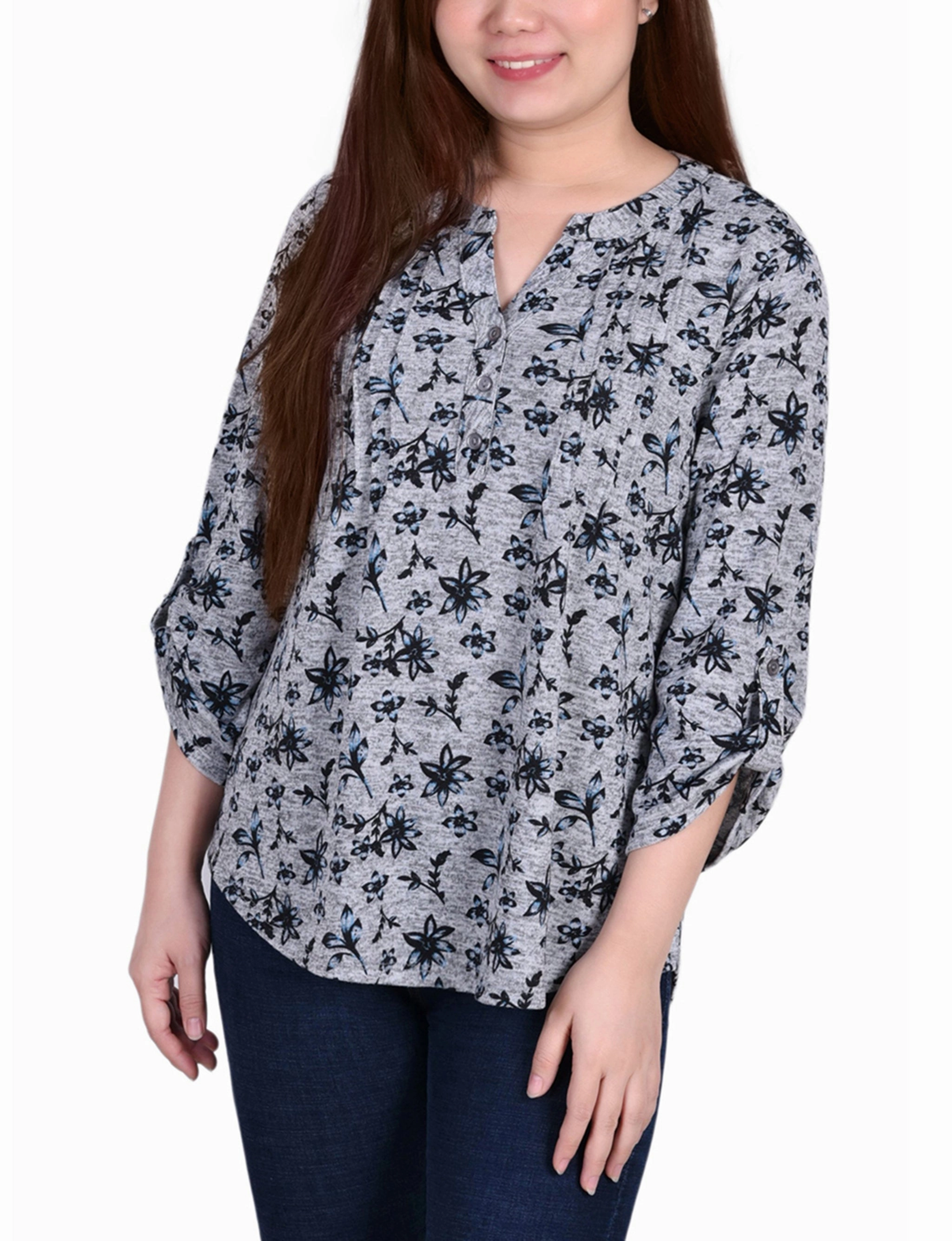 3/4 Roll Tab Sleeve Y Neck Top LongSleeve Classic Tank