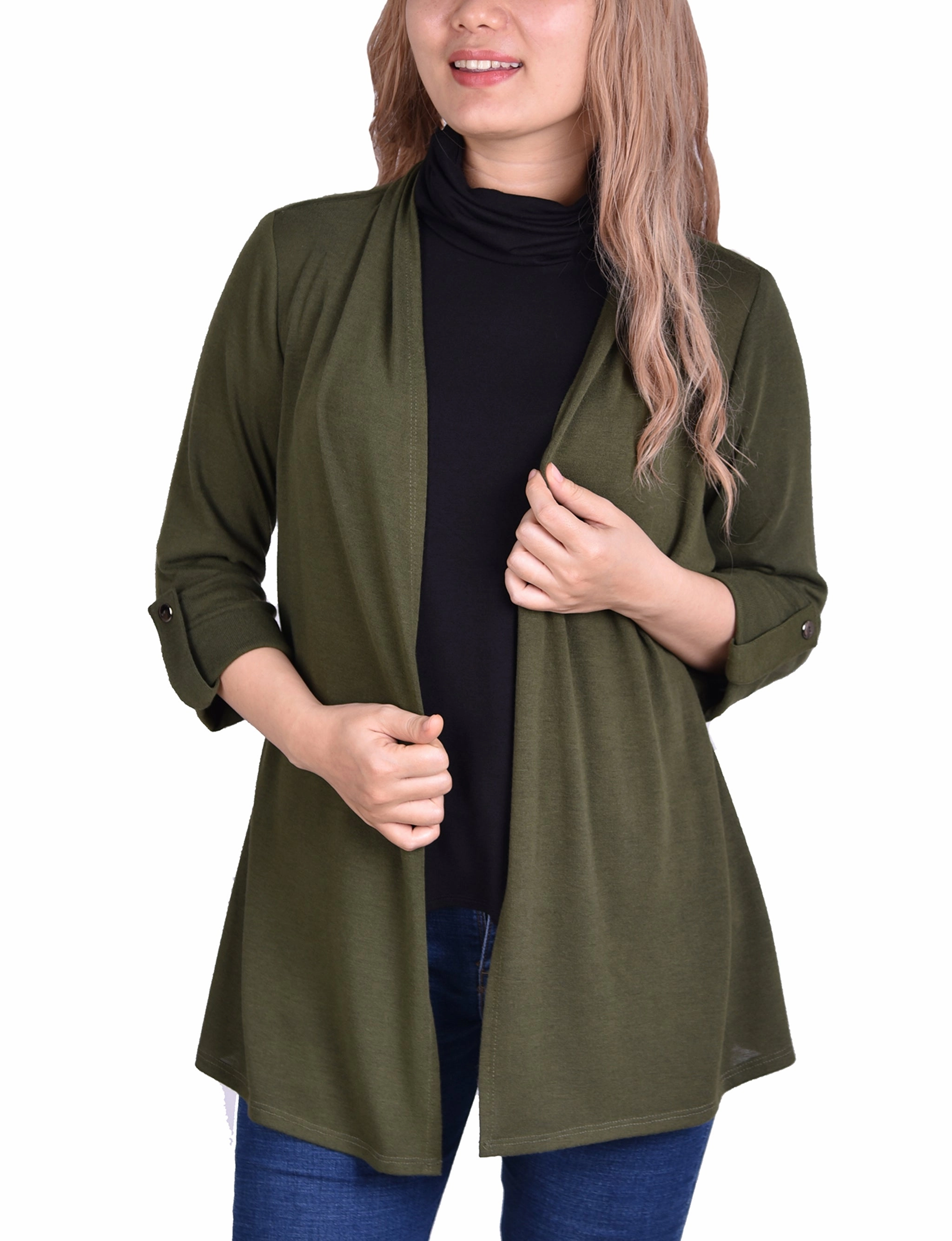 3/4 Sleeve Cardigan With Mask-Cowl Neck Inset OEKOTEX Certified Fabric