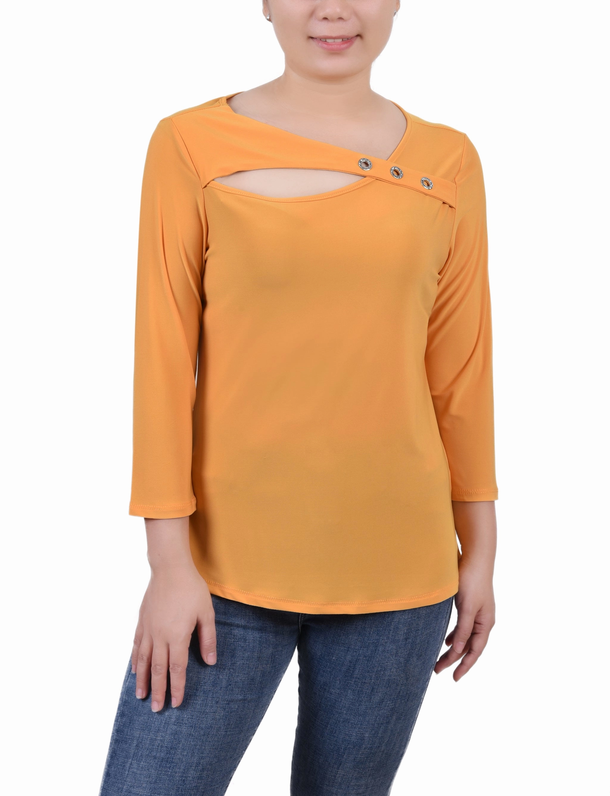 3/4 Sleeve Cutout Top Moisture wicking