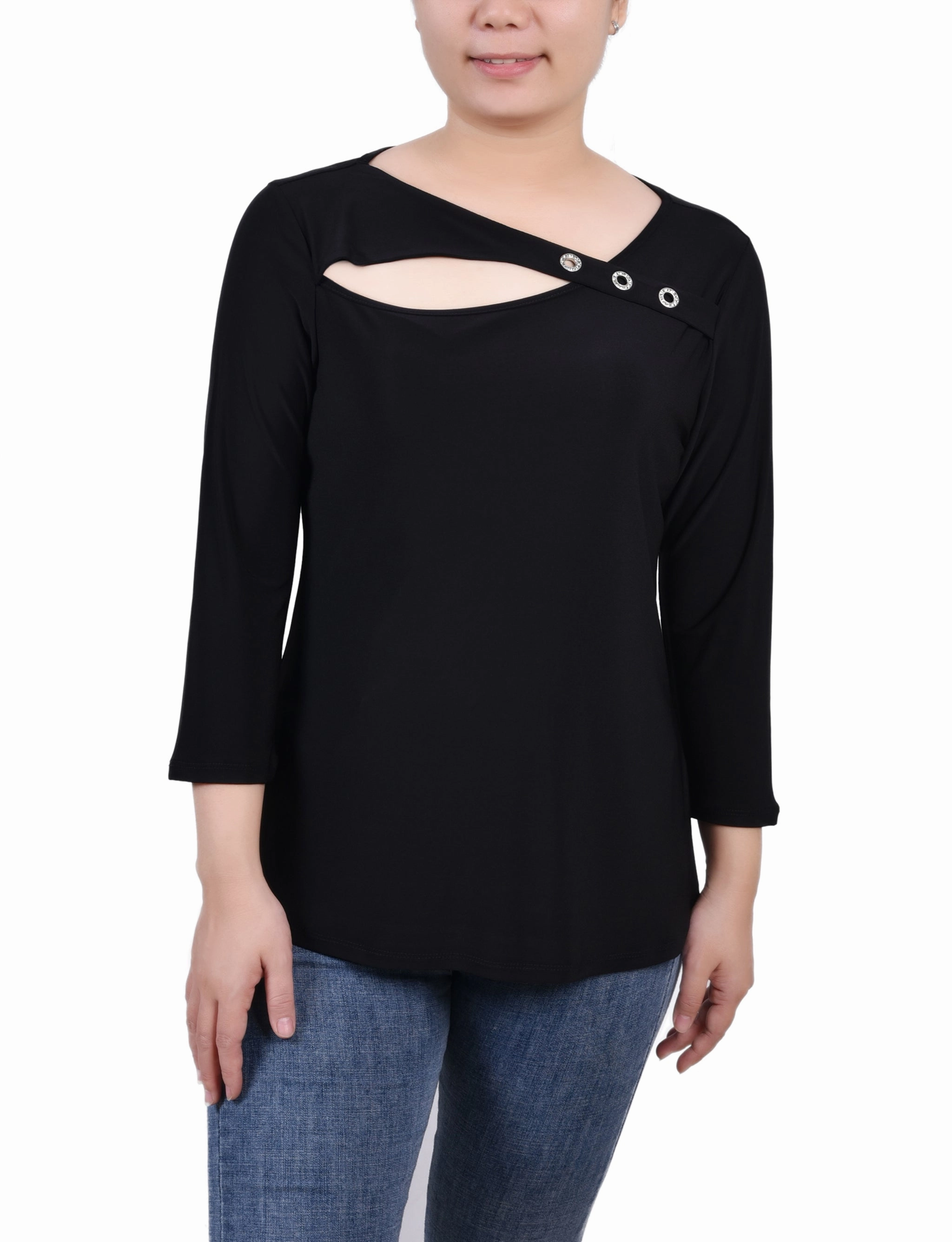 Flatlock Seams 3/4 Sleeve Cutout Top