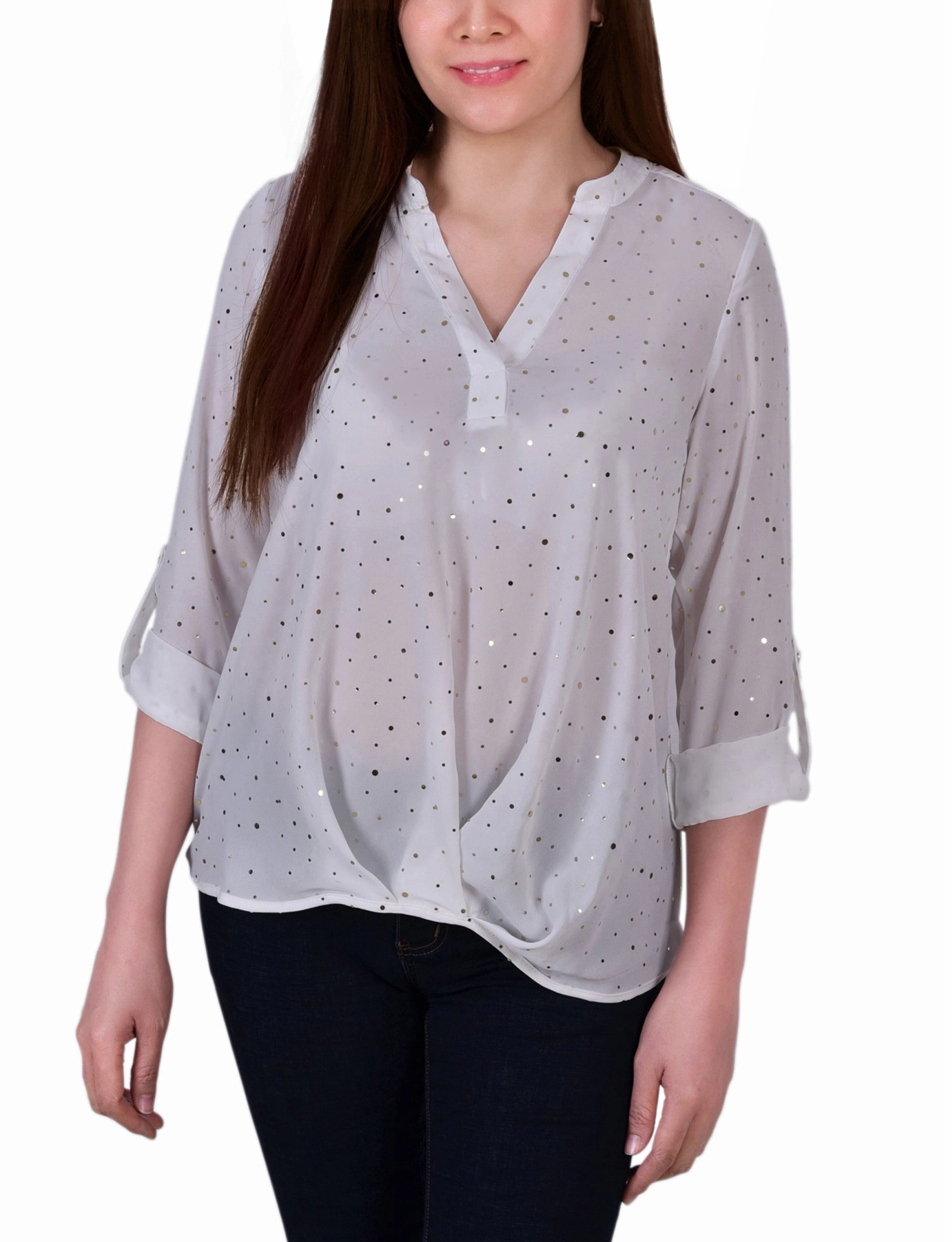 AllPurpose Design 3/4 Sleeve Metallic Dot Blouse