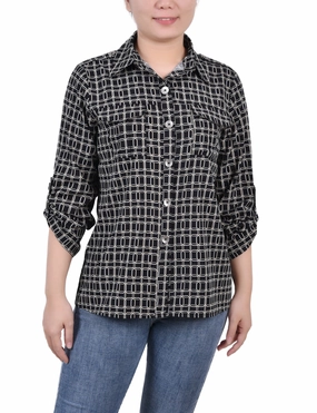 3/4 Sleeve Roll Tab Blouse Easy to Wear