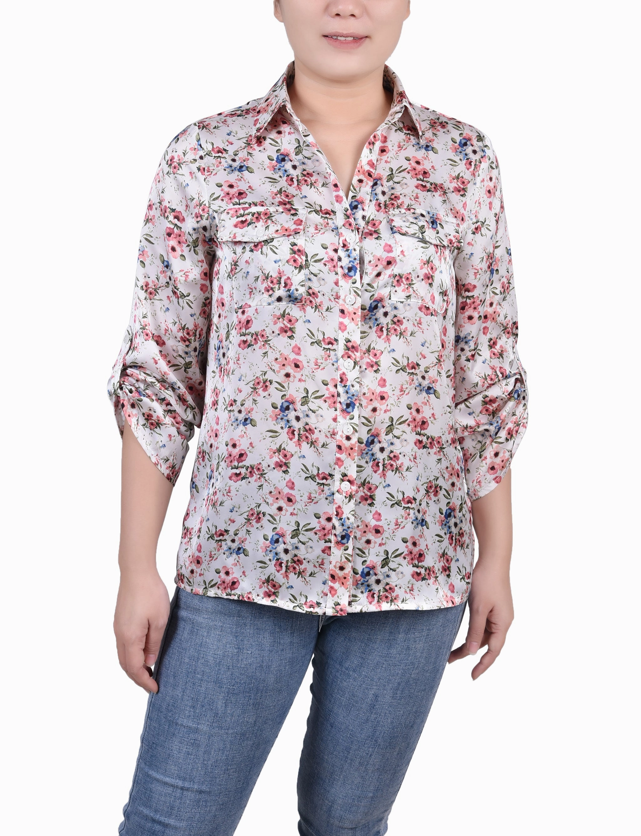 Softened Edges 3/4 Sleeve Satin Blouse