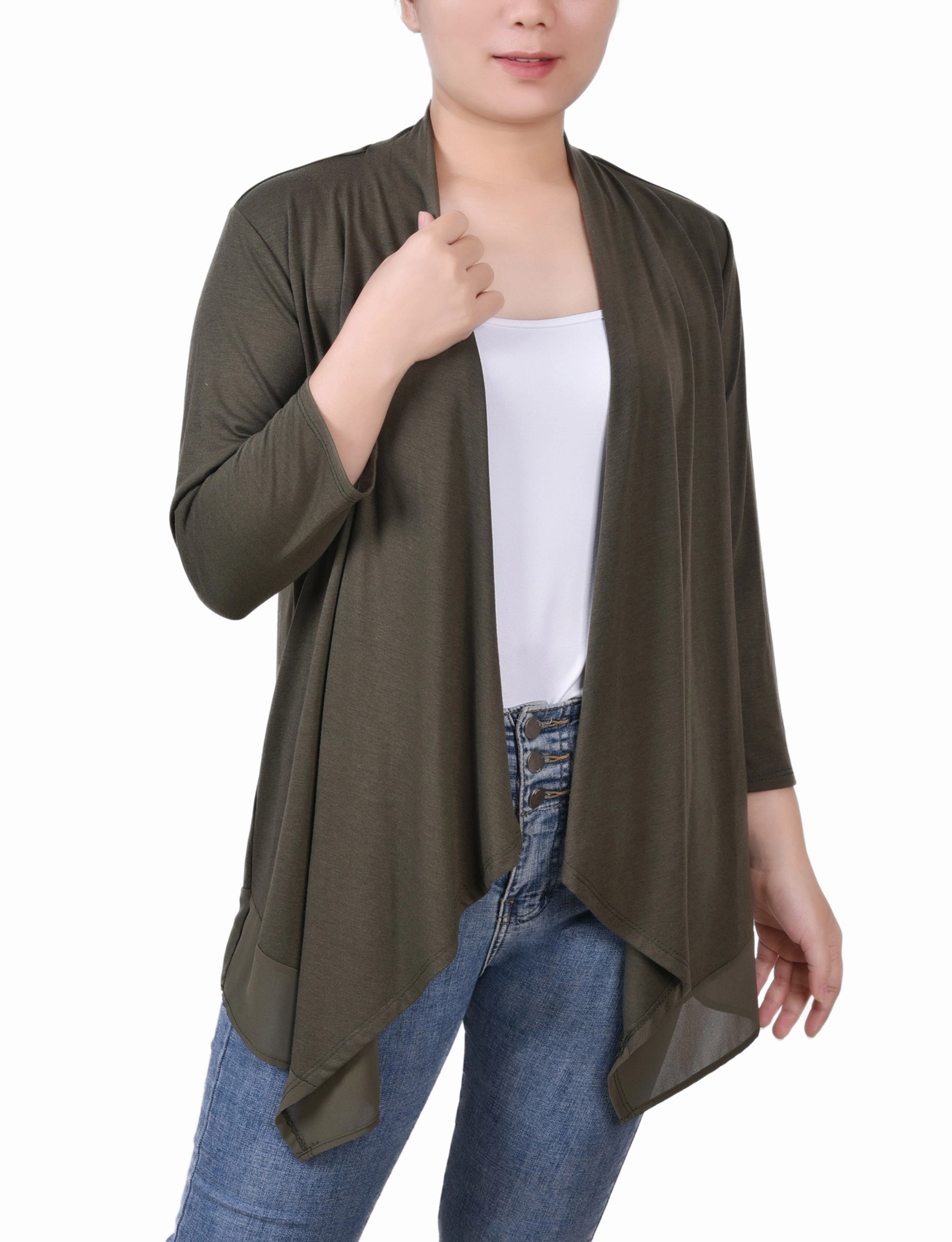 3/4 Sleeve Sharkbite Hem Cardigan Convertible Collar Convertible Sleeve Adaptation