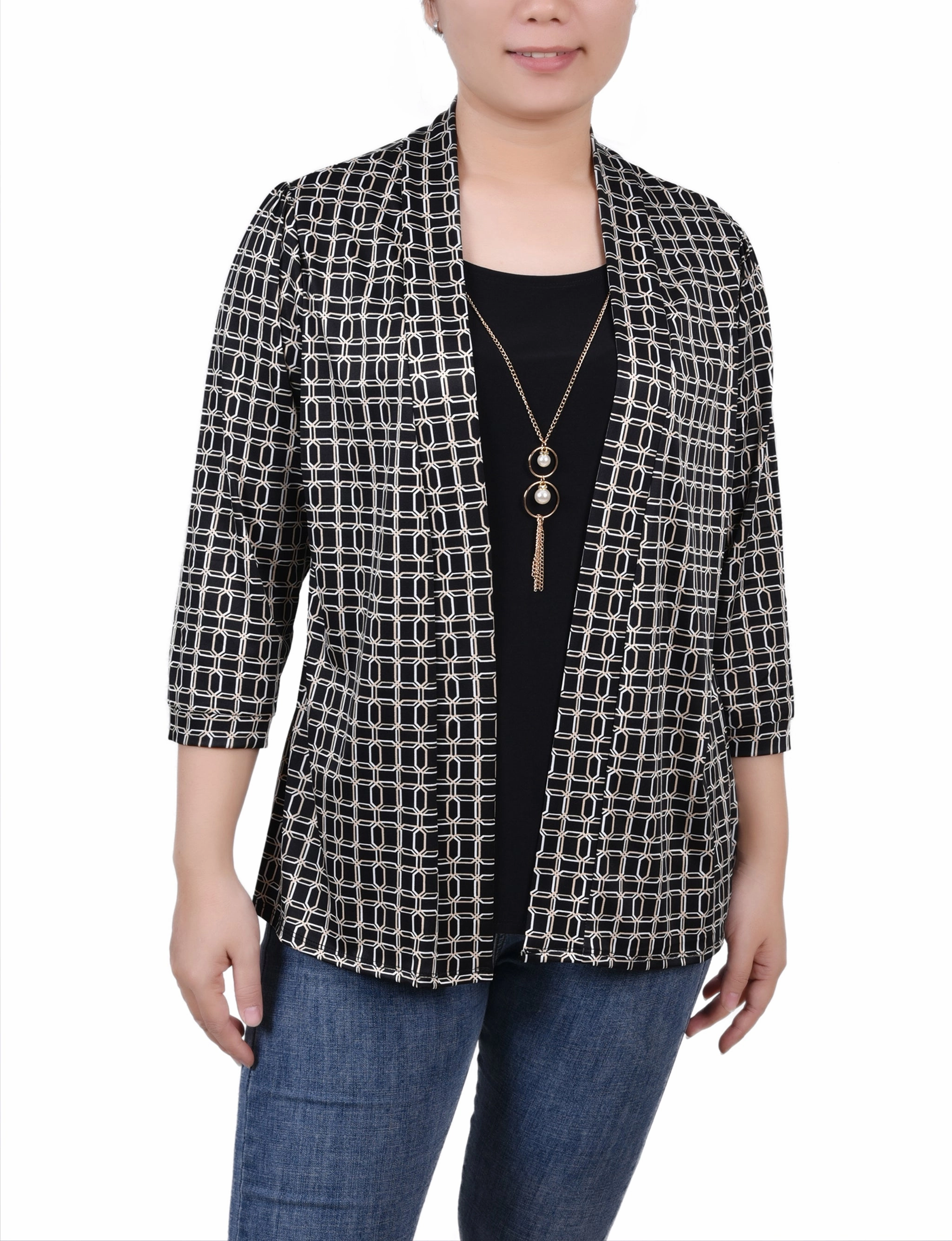 HiddenZipper Temperature control 3/4 Sleeve Two-Fer Top