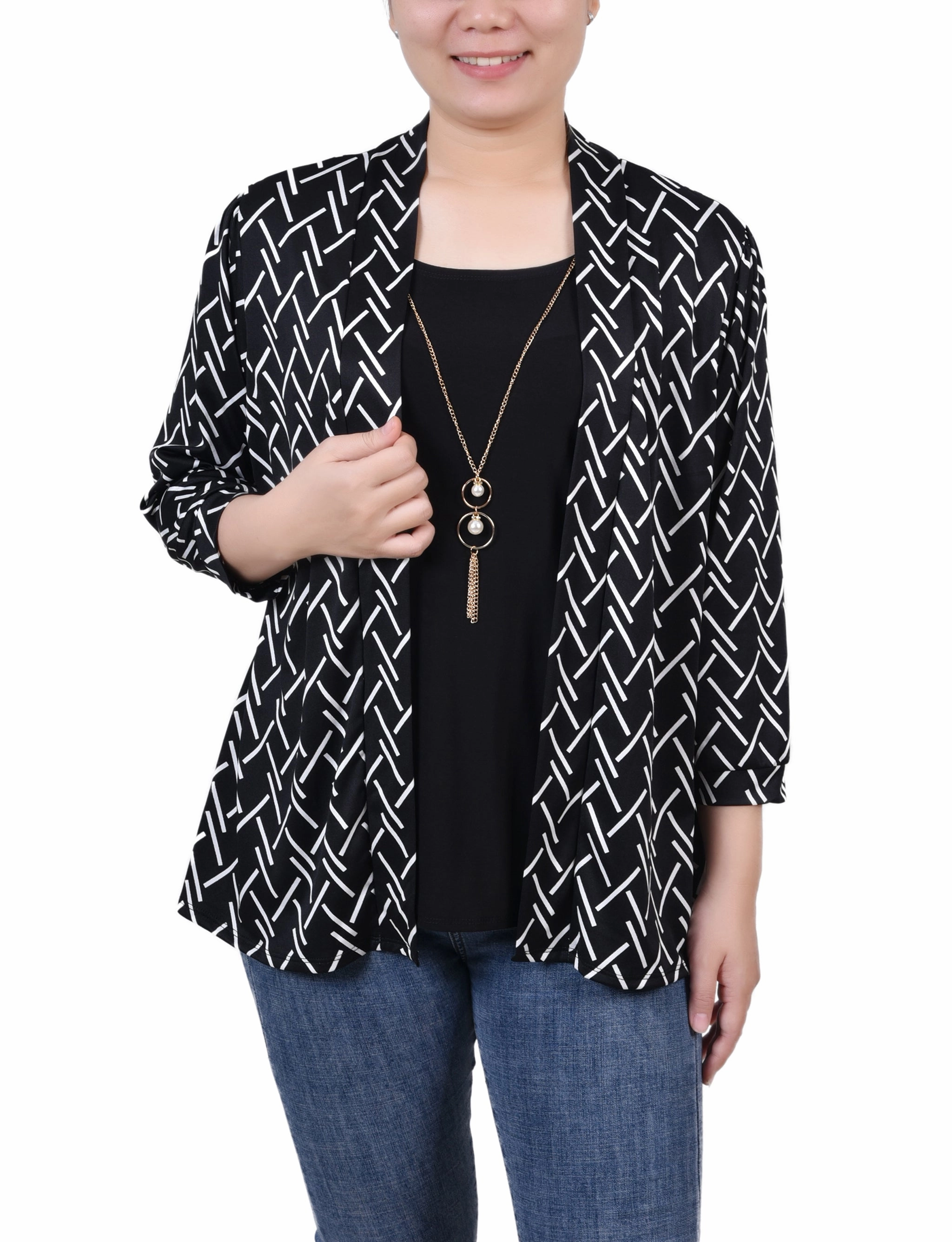 3/4 Sleeve Two-Fer Top Reflective Trims