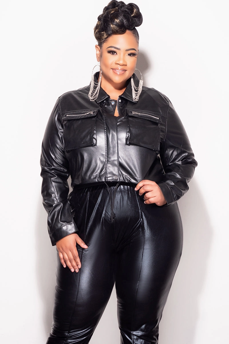 All Day Fit Flexible Fabric *Final Sale Plus Size Faux Leather Cropped Jacket