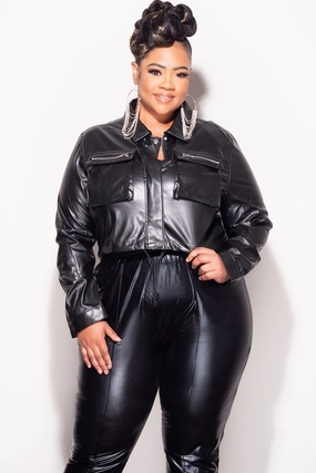 Active Comfort Fit Versatile Wearable *Final Sale Plus Size Faux Leather Cropped Jacket