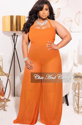 *Final Sale Plus Size Mesh Jumpsuit in Orange TouchscreenCompatiblePockets