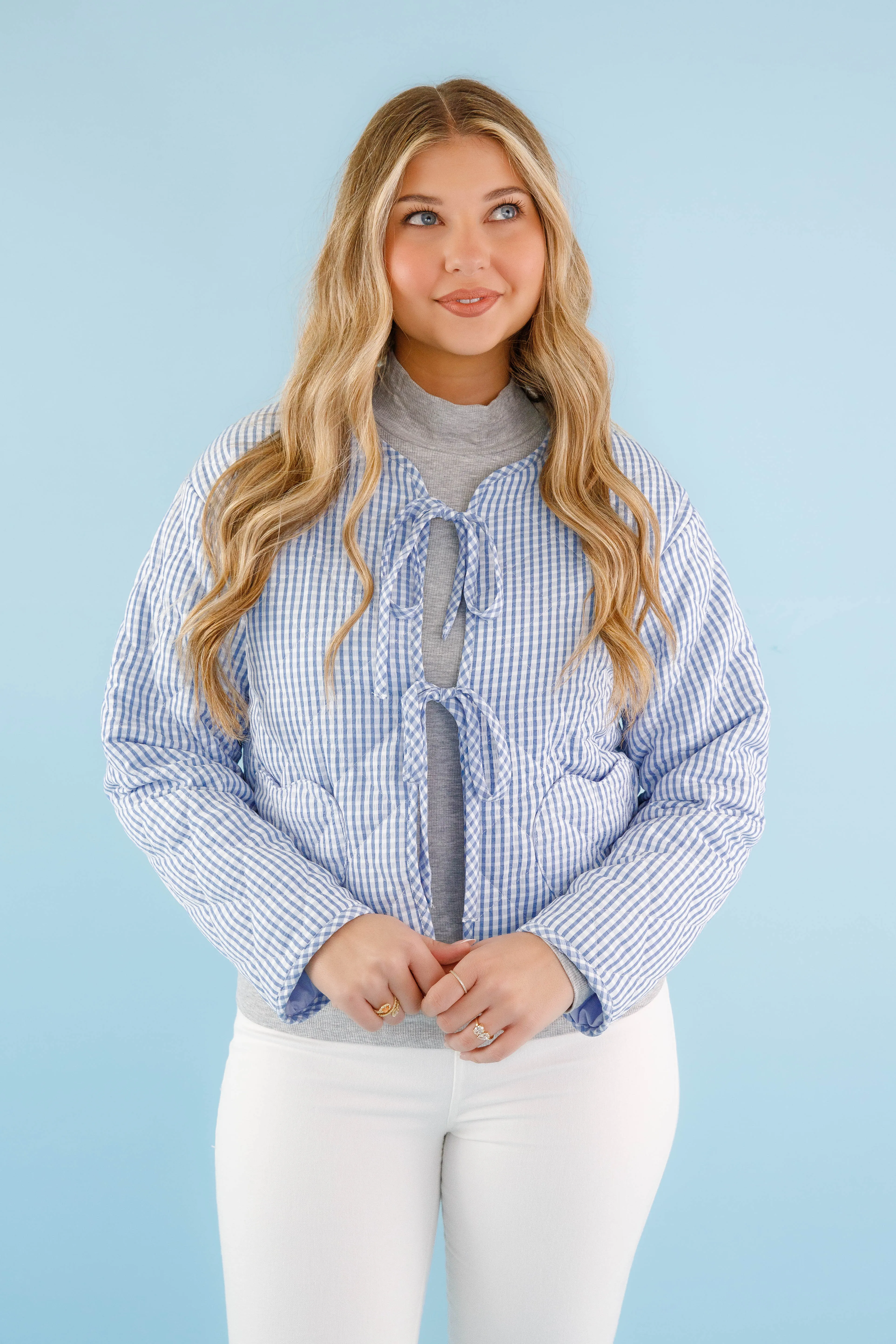 A Charming Sense Gingham Jacket Elegant Blouse UVProtectionCoating