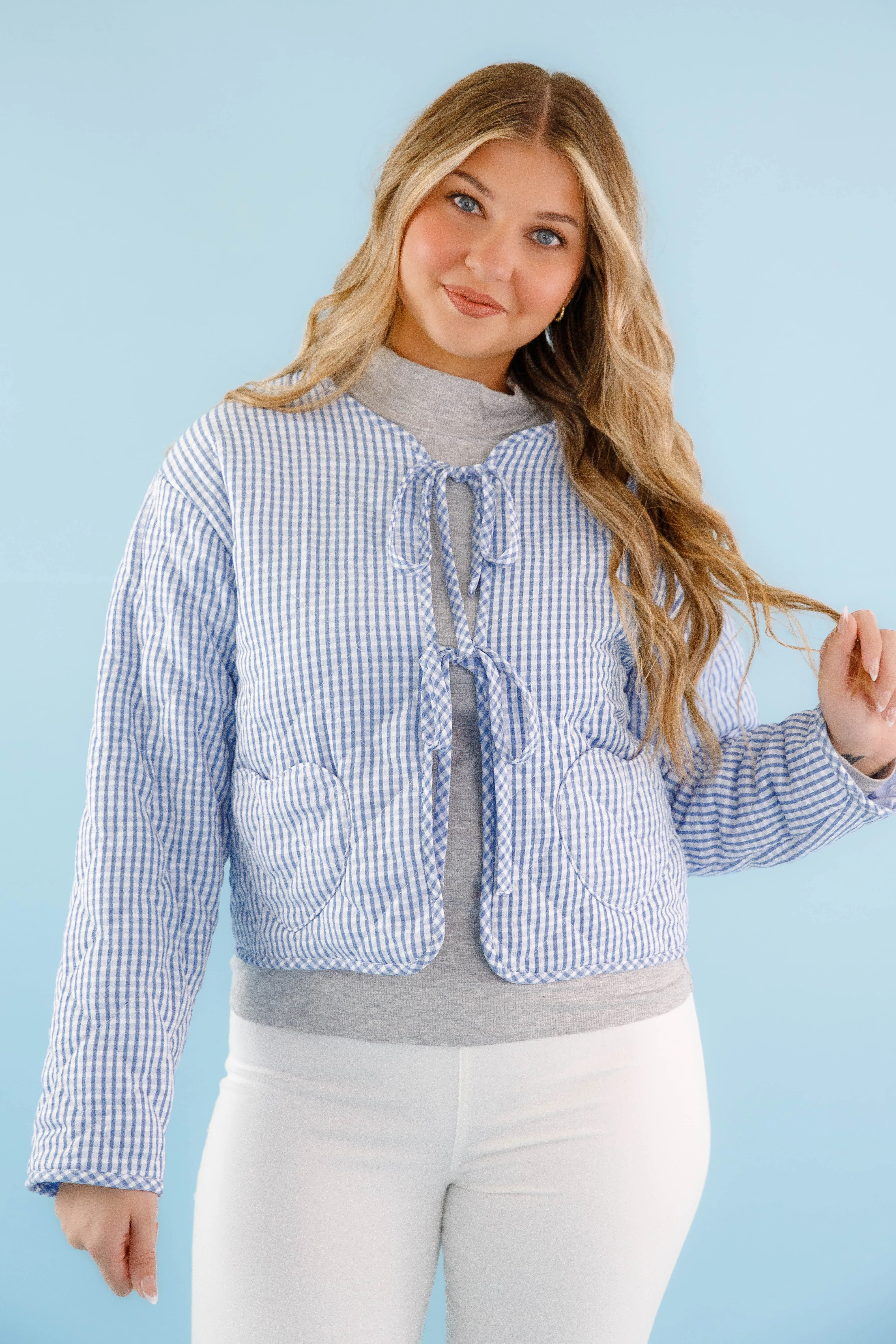 A Charming Sense Gingham Jacket Multipurpose Layering Piece All Over Print Technique
