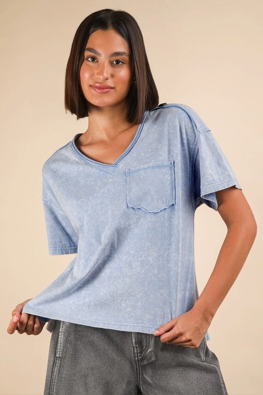 Abby Mineral Washed V-neck Knit Top CompressionTechnology