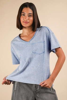 Abby Mineral Washed V-neck Knit Top CompressionTechnology