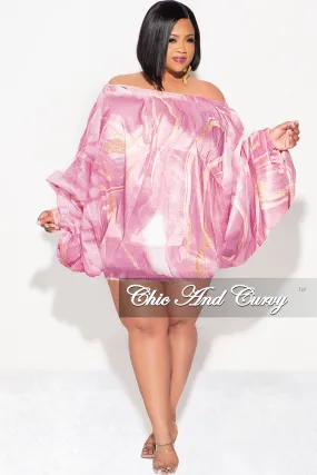 Final Sale Plus Size Off the Shoulder Bubble Dress/Tunic inPink & Gold Marble Print Lightweight Weave Rubberized Hem