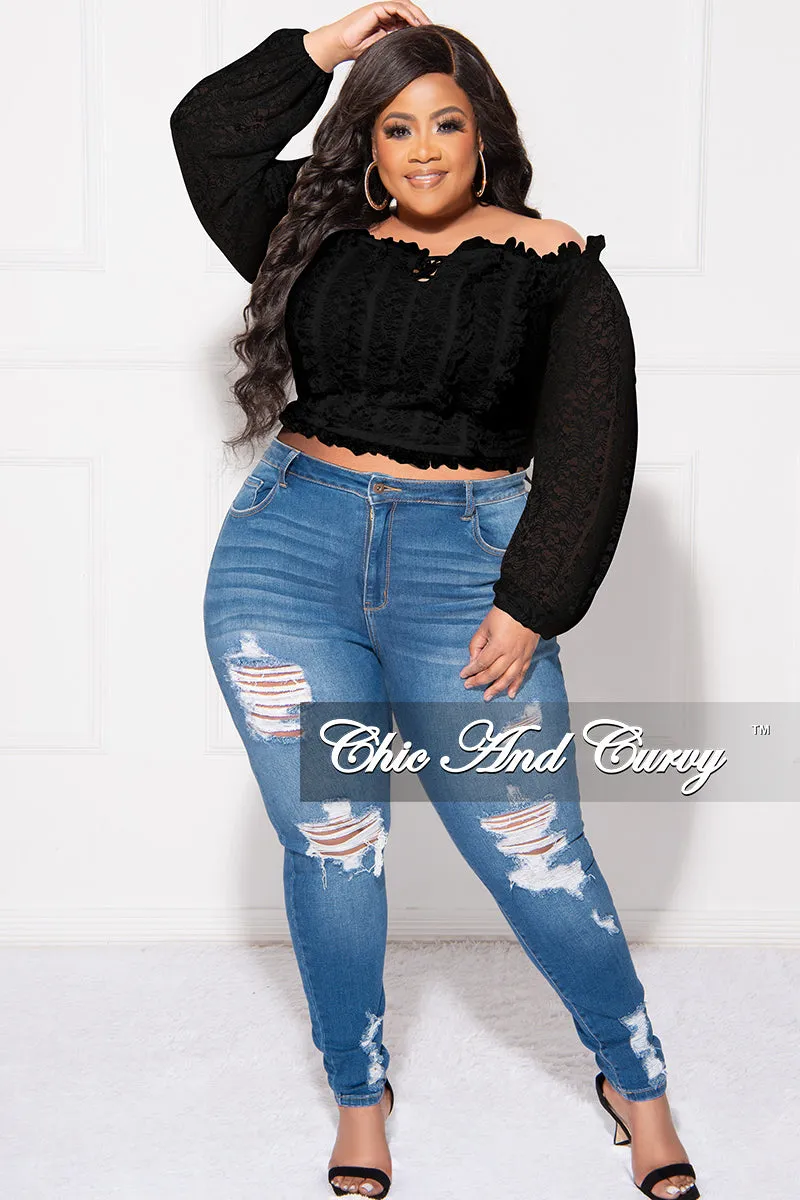 Stay Flexible Final Sale Plus Size Off The Shoulder Lace Top in Black