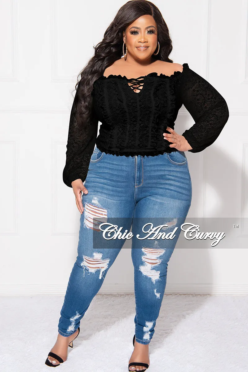 Comfort Layer Wear Final Sale Plus Size Off The Shoulder Lace Top in Black