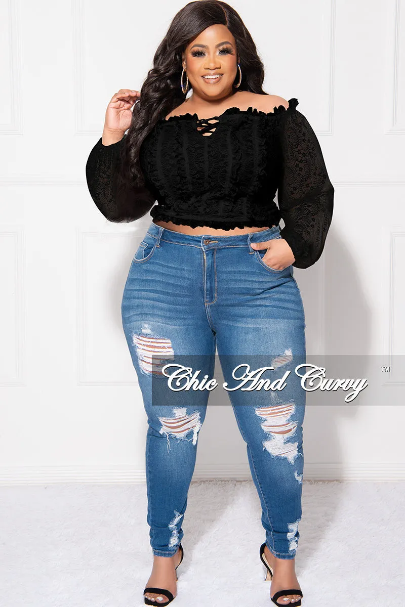 Final Sale Plus Size Off The Shoulder Lace Top in Black NoiseReducingFabric