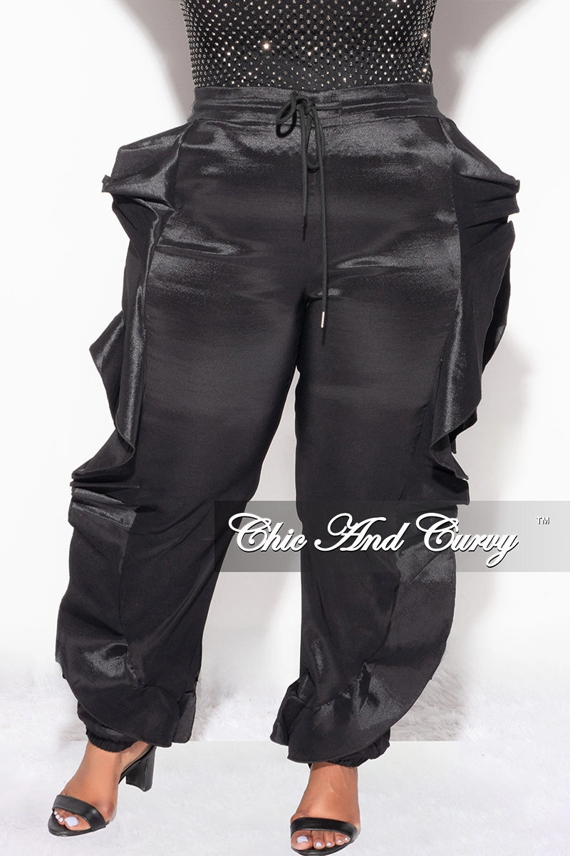 Quick Adjust Fit Final Sale Plus Size Ruffle Pants in Black (Pants Only)