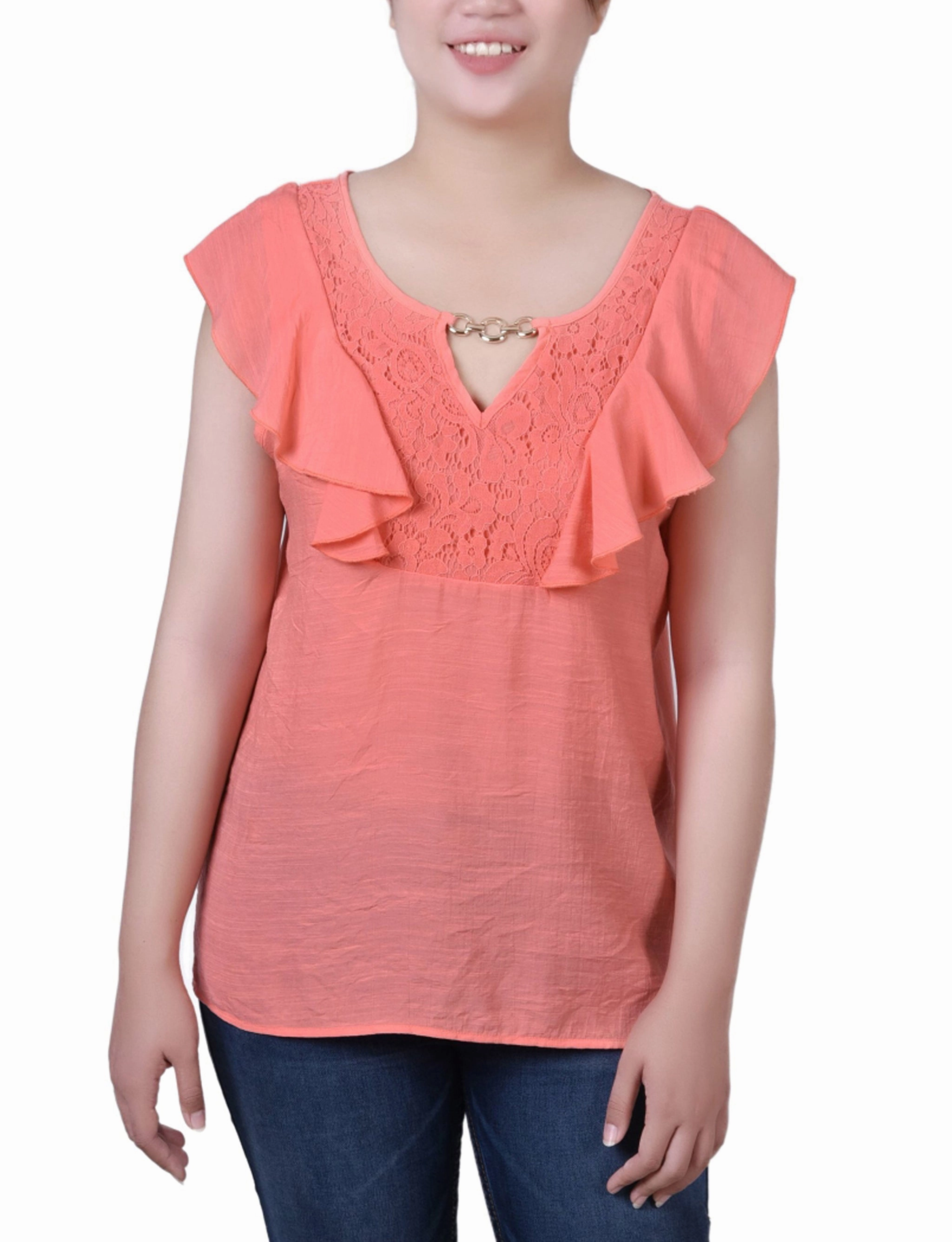 Sleeveless Flutter Yoke Blouse Soft Material