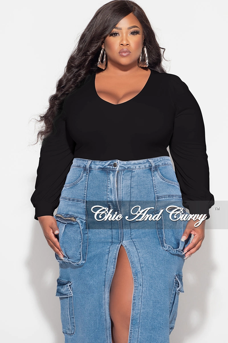 High Mobility Final Sale Plus Size V Neck Bodysuit in Black