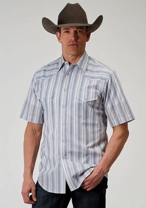 Roper Mens 1966 Blue Stripe Blue Cotton Blend S/S Shirt Gift Idea