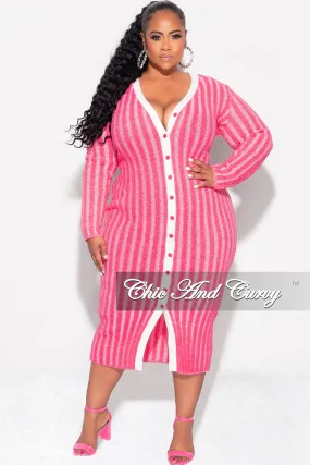 Flexible Knee Panels Final Sale Plus Size Collar Button Up Midi Dress in Pink