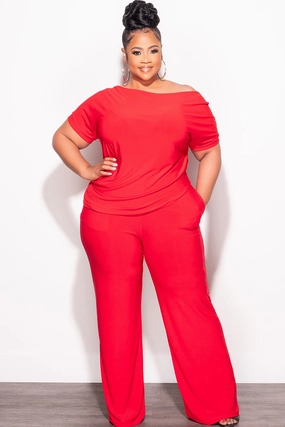 Work Comfort FourWayStretch Final Sale Plus Size 2pc Top and Pants Set in Red