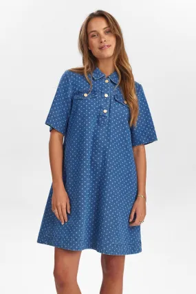 NUHADDIE DRESS  - Medium Blue Denim Cozy Balance Lawn Soft