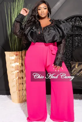 Final Sale Plus Size Button Up Lace Ruffle Top in Black Elastic Fit