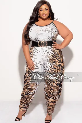 Final Sale Plus Size Harem Tank Jumpsuit in Animal Print sport chic