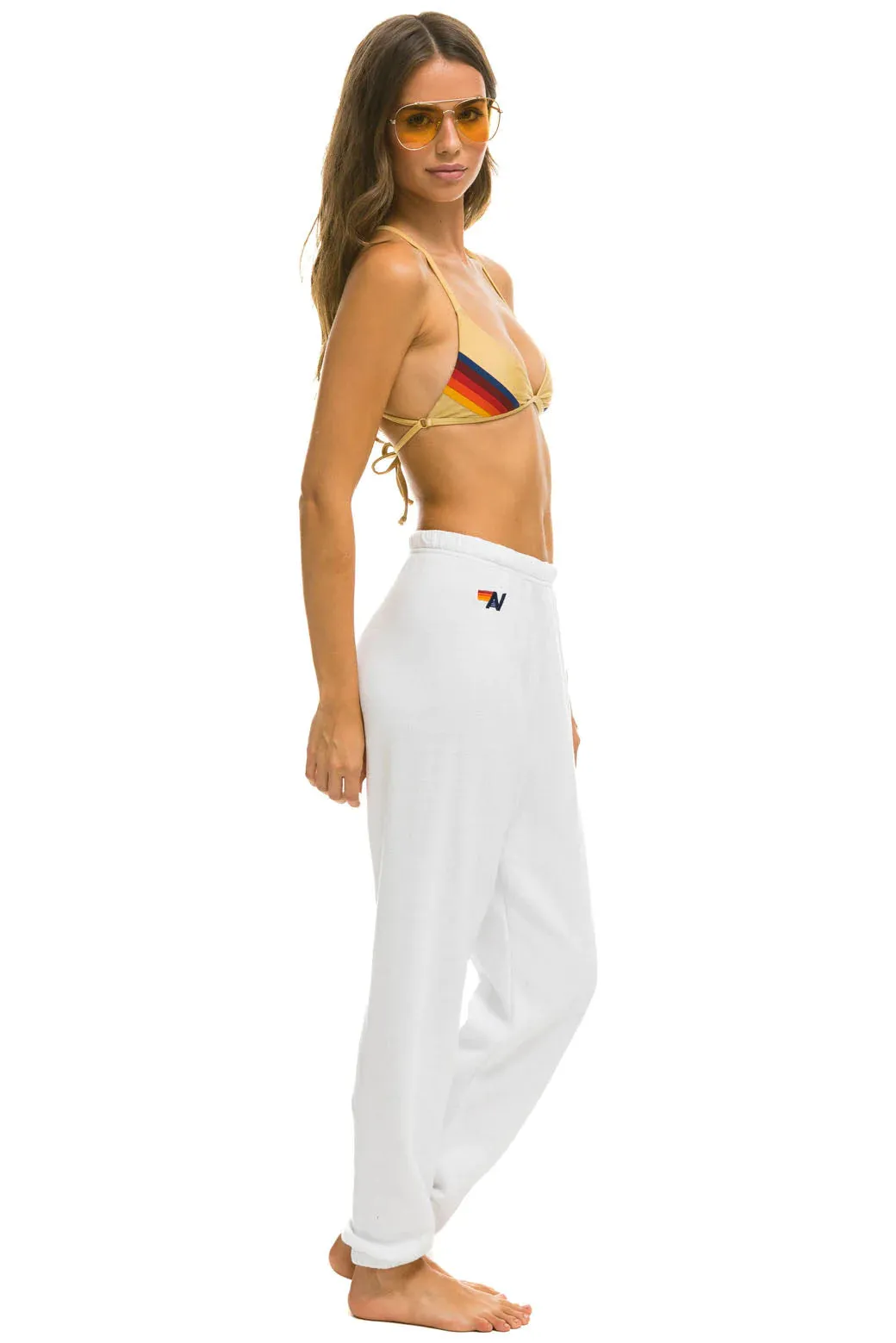 Aviator Nation Bolt Stitch Sweatpants-White / Black Soft Stretch Button front