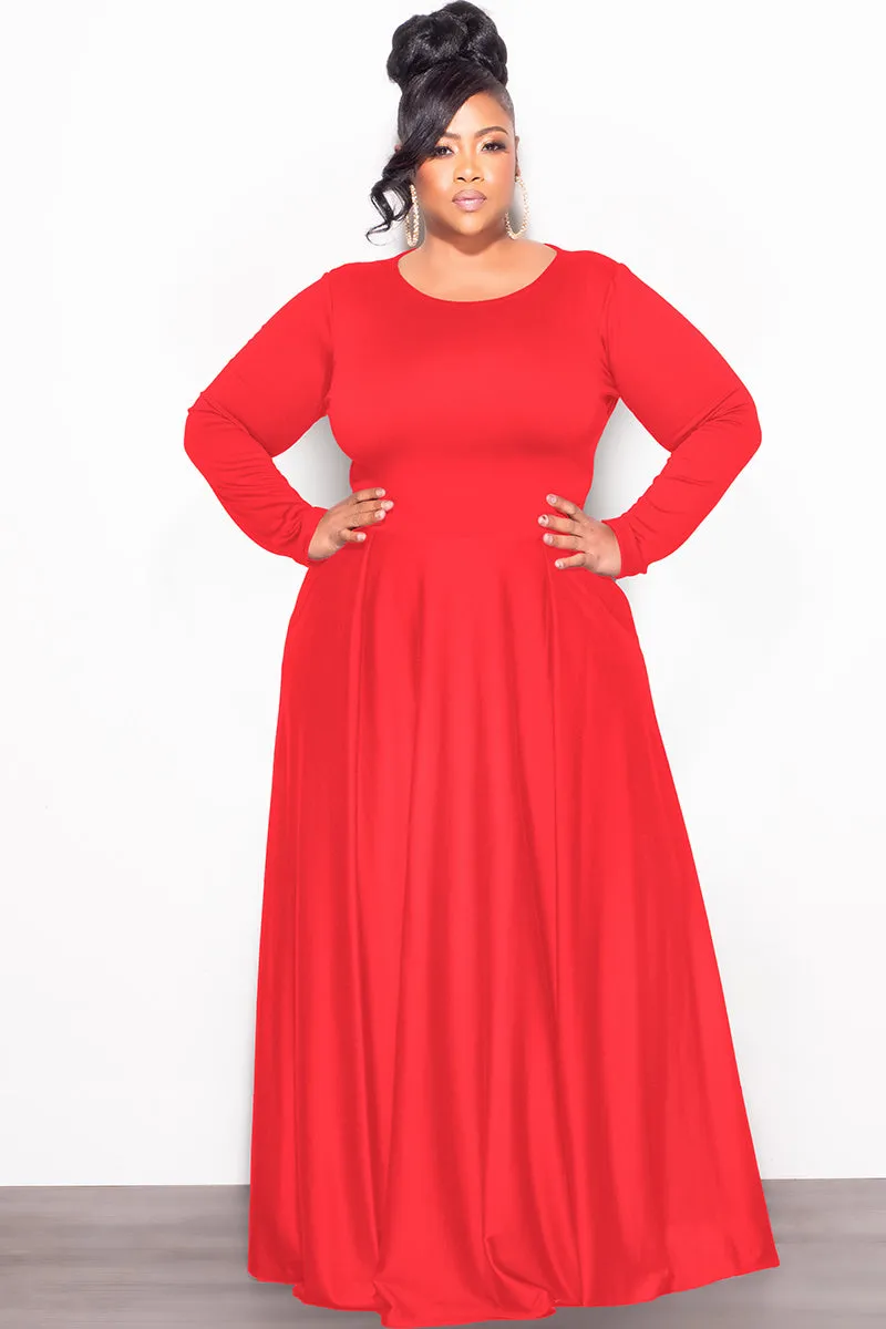 Final Sale Plus Size 2pc Maxi Skirt Set with Round Neck in Red (Set not a dress) SecureZipperClosures