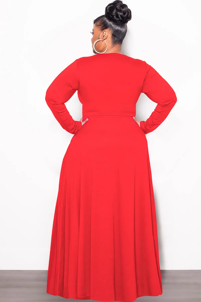 Final Sale Plus Size 2pc Maxi Skirt Set with Round Neck in Red (Set not a dress) CompressionSupport