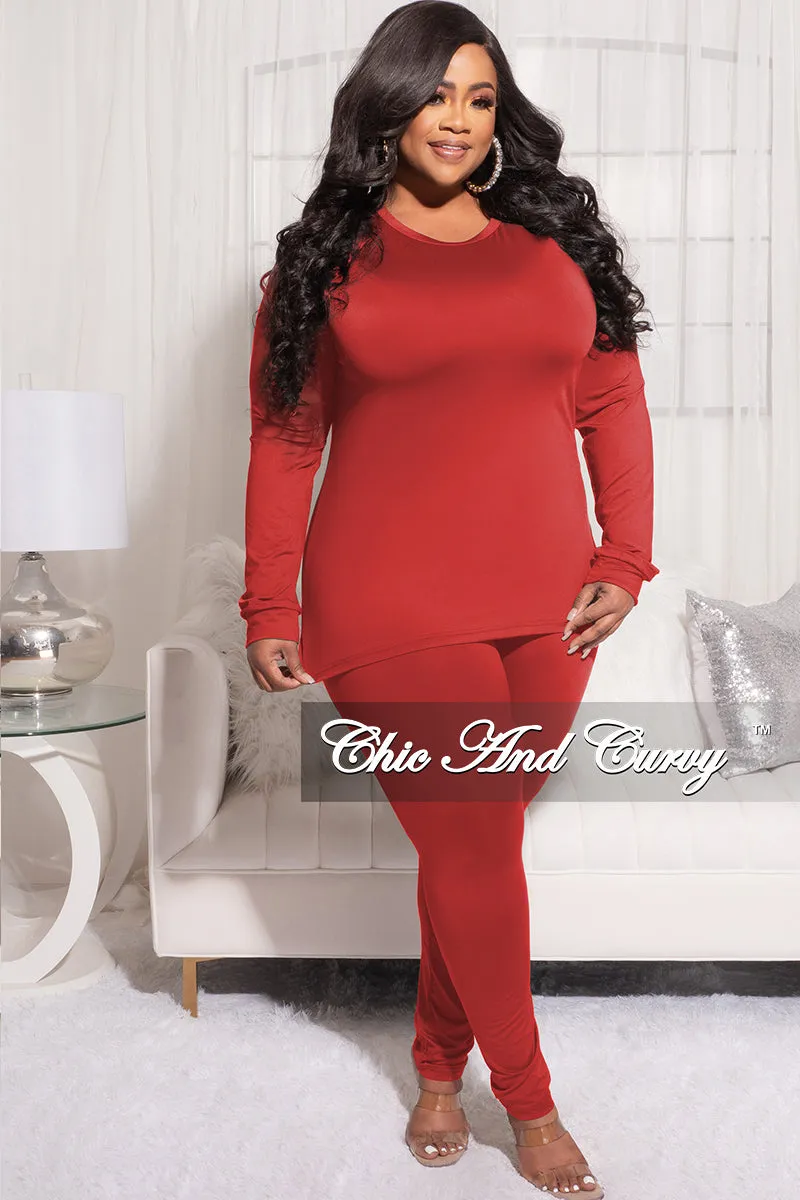 Final Sale Plus Size 2-Piece Top and Pants in Rust TaglessLabel Stylish Waistband