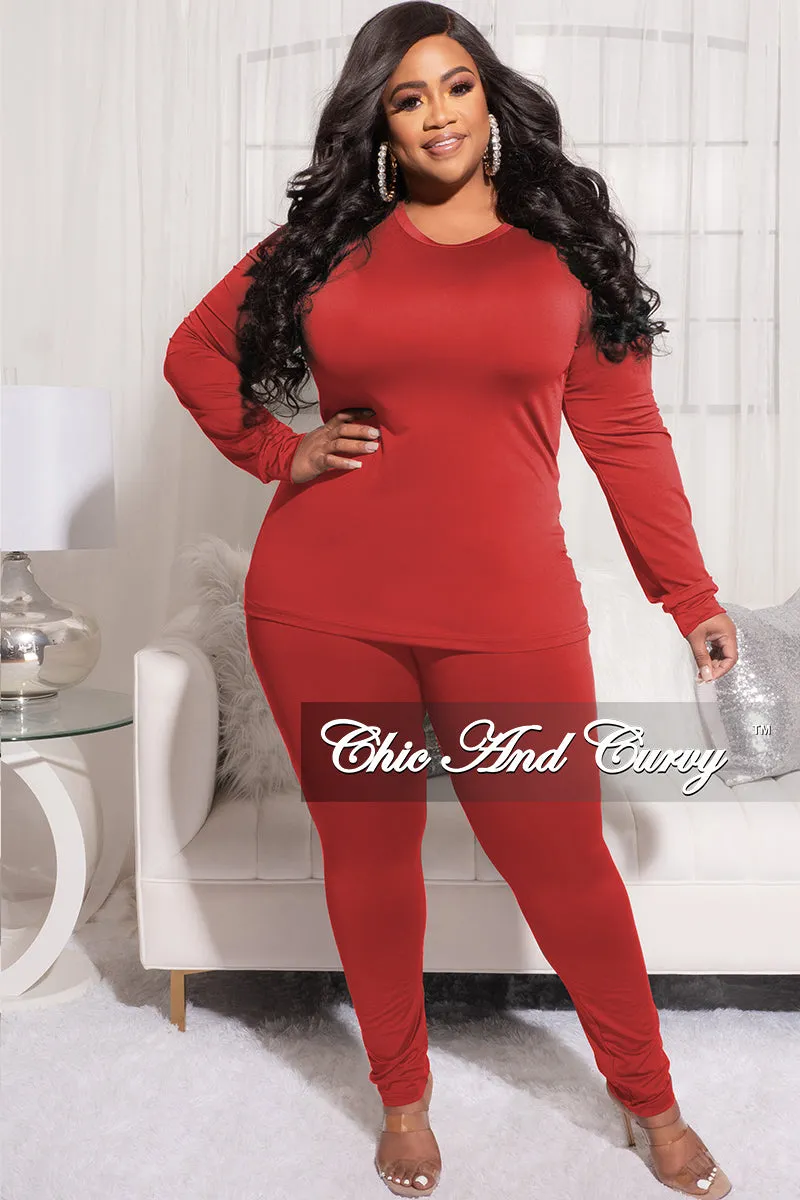 Final Sale Plus Size 2-Piece Top and Pants in Rust Layered Look Light Design