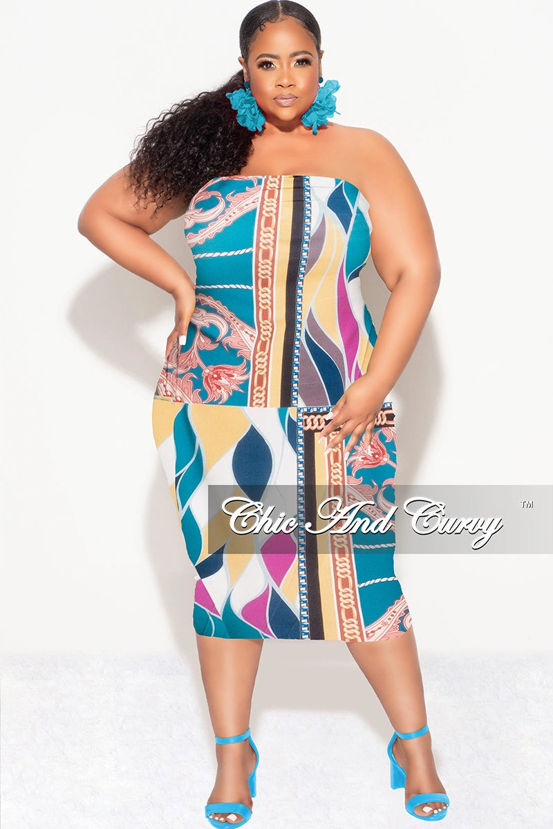 Final Sale Plus Size Strapless Tube BodyCon Dress in Multi Color Design Print Timeless Comfort No Ride