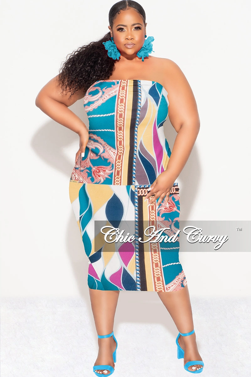 Final Sale Plus Size Strapless Tube BodyCon Dress in Multi Color Design Print NonRestrictiveFit Moisture control