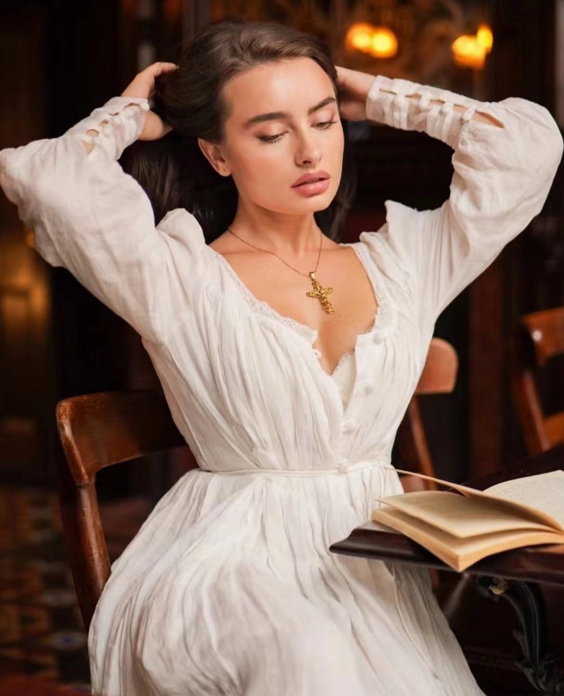 Josefina 19 | Dreamy Pleated Linen Dress Gown Polo Neckline