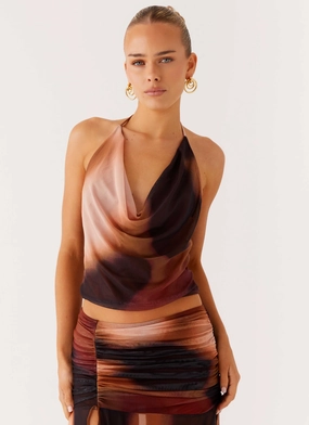 Simple Layers Tie Dye Style Stargazer Mesh Cowl Top - Black Gradient
