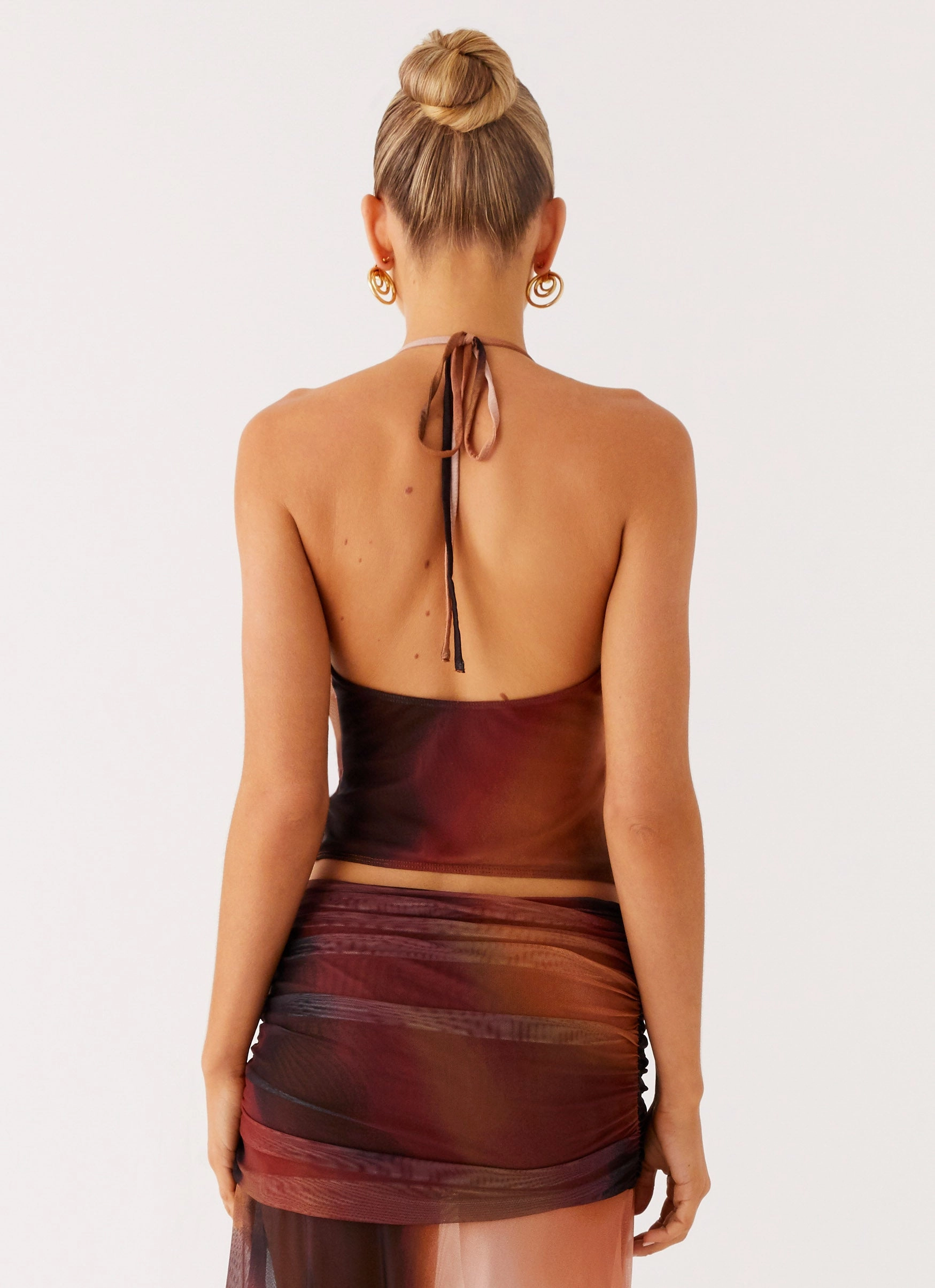 Sophisticated Mood Stargazer Mesh Cowl Top - Black Gradient