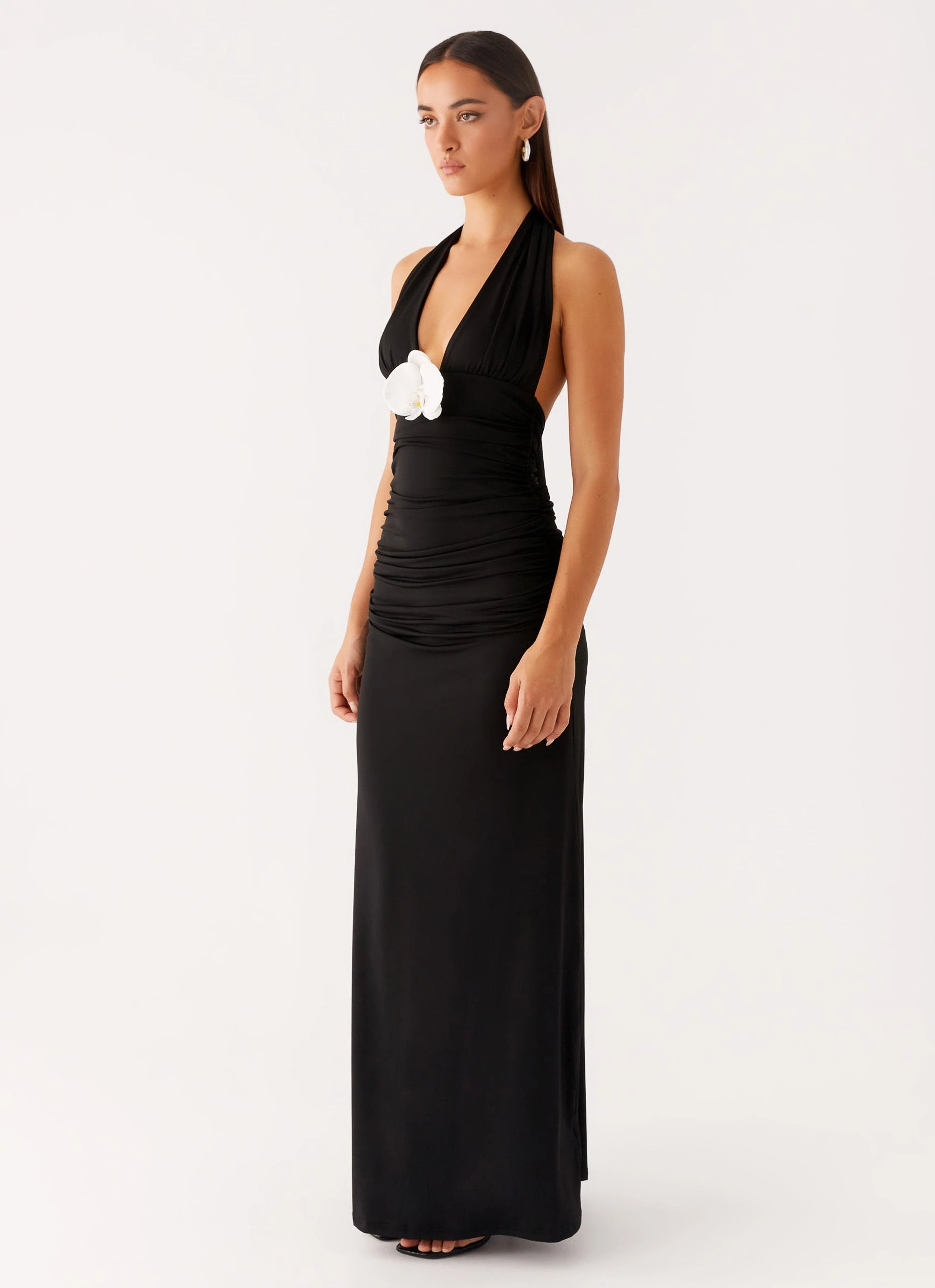 Multi Season Trendy Appeal Adalie Halter Neck Midi Dress - Black