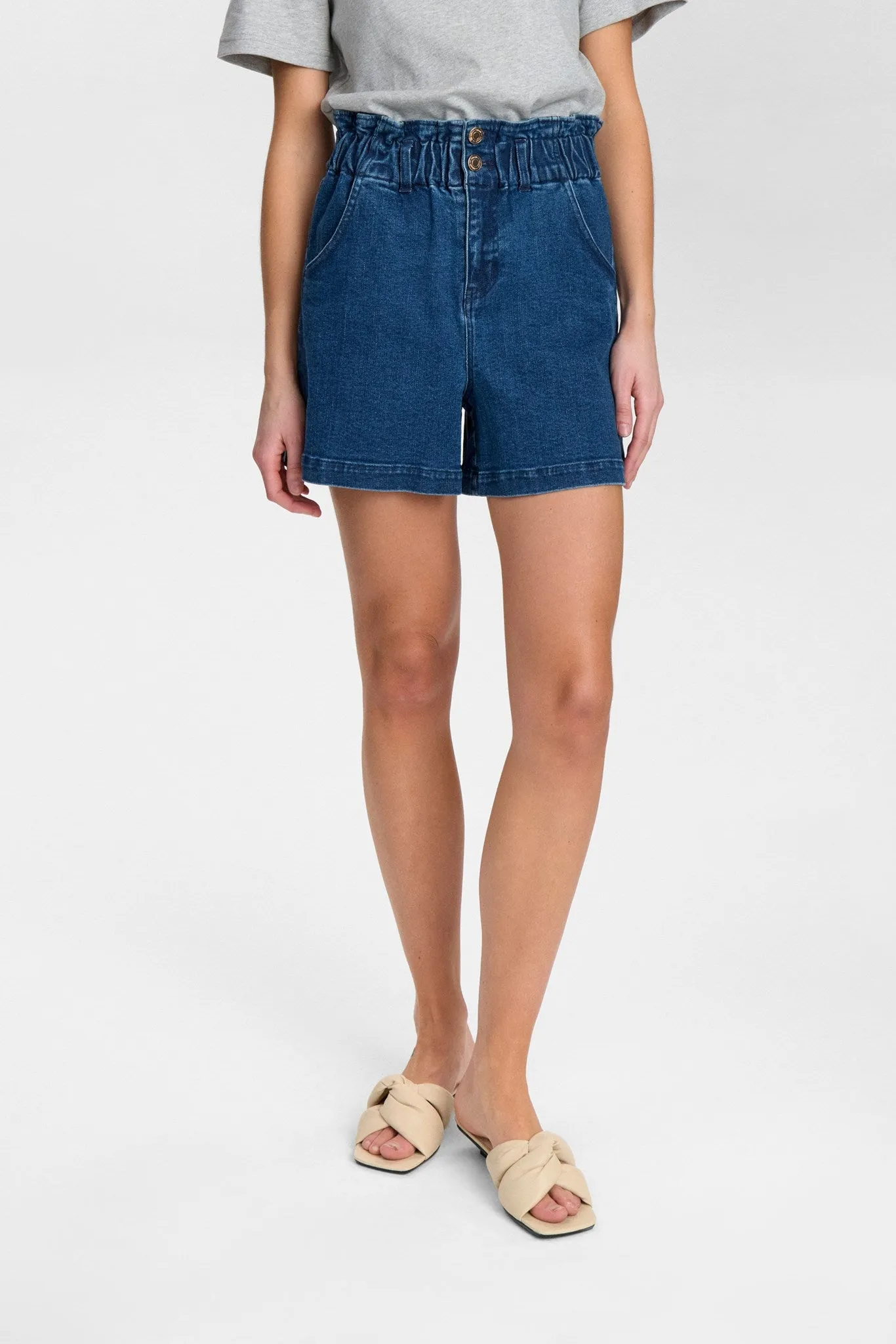 NULULU DENIM SHORTS  - Medium Blue Denim Tough Materials Flex Foam Inserts