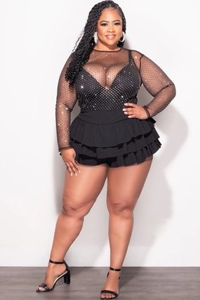 Soft Touch Material All-day Flex Final Sale Plus Size Ruffle Layered Shorts in Black