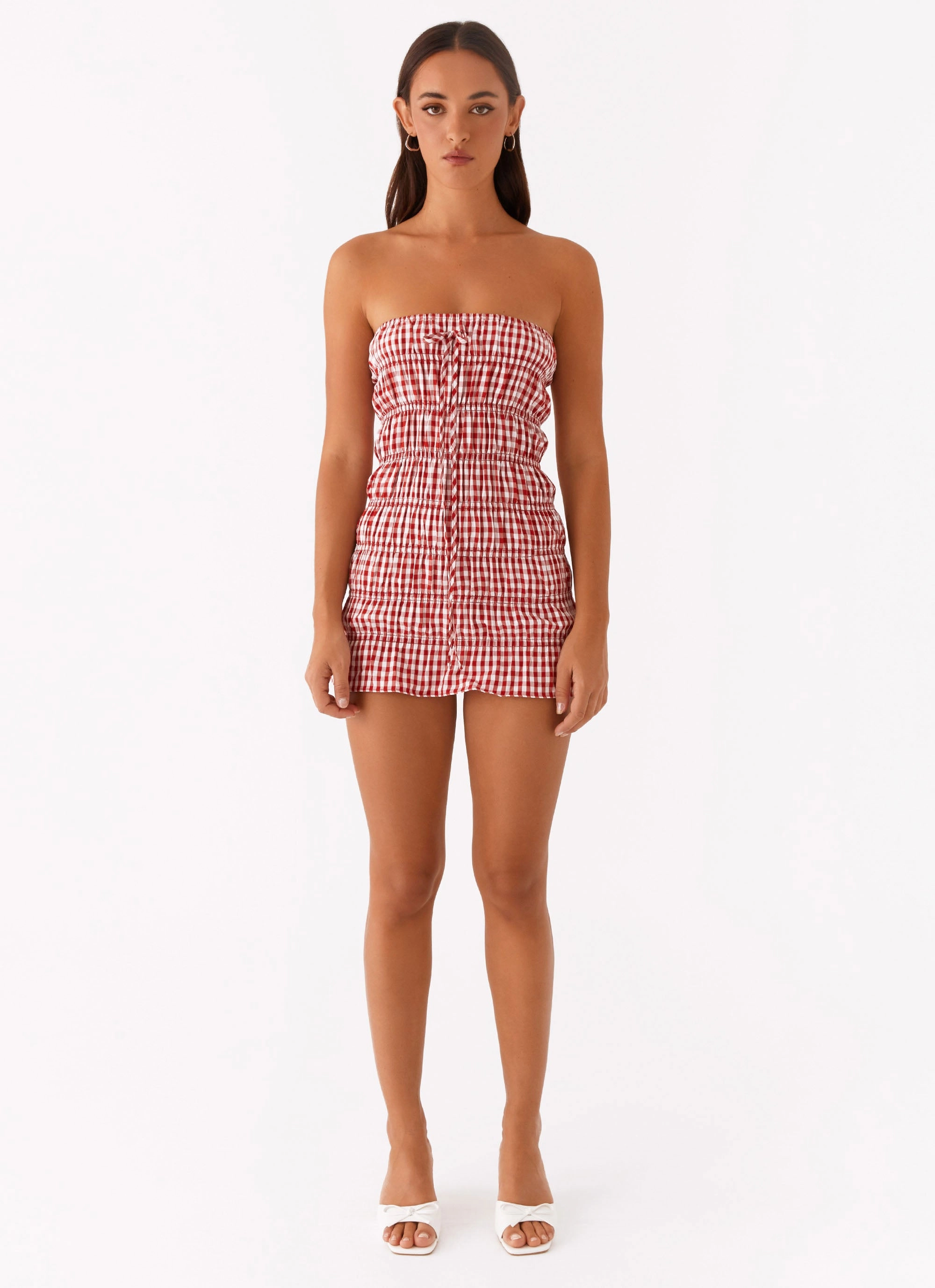 Adele Mini Dress - Red Gingham Sleek Touch Travel Light