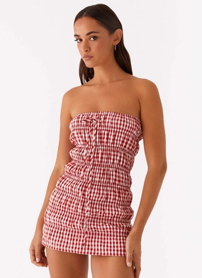 Sleek Silhouette Adele Mini Dress - Red Gingham