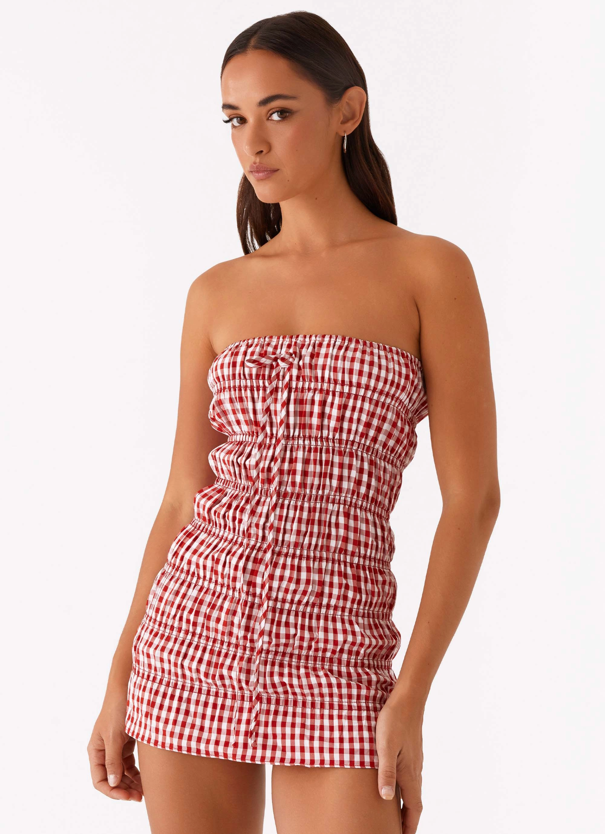 Sleek Silhouette Adele Mini Dress - Red Gingham