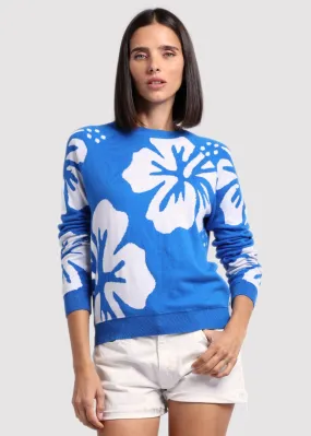 Minnie Rose Cotton Cashmere Hibiscus Reversible Crew Contrast Stitch Detail