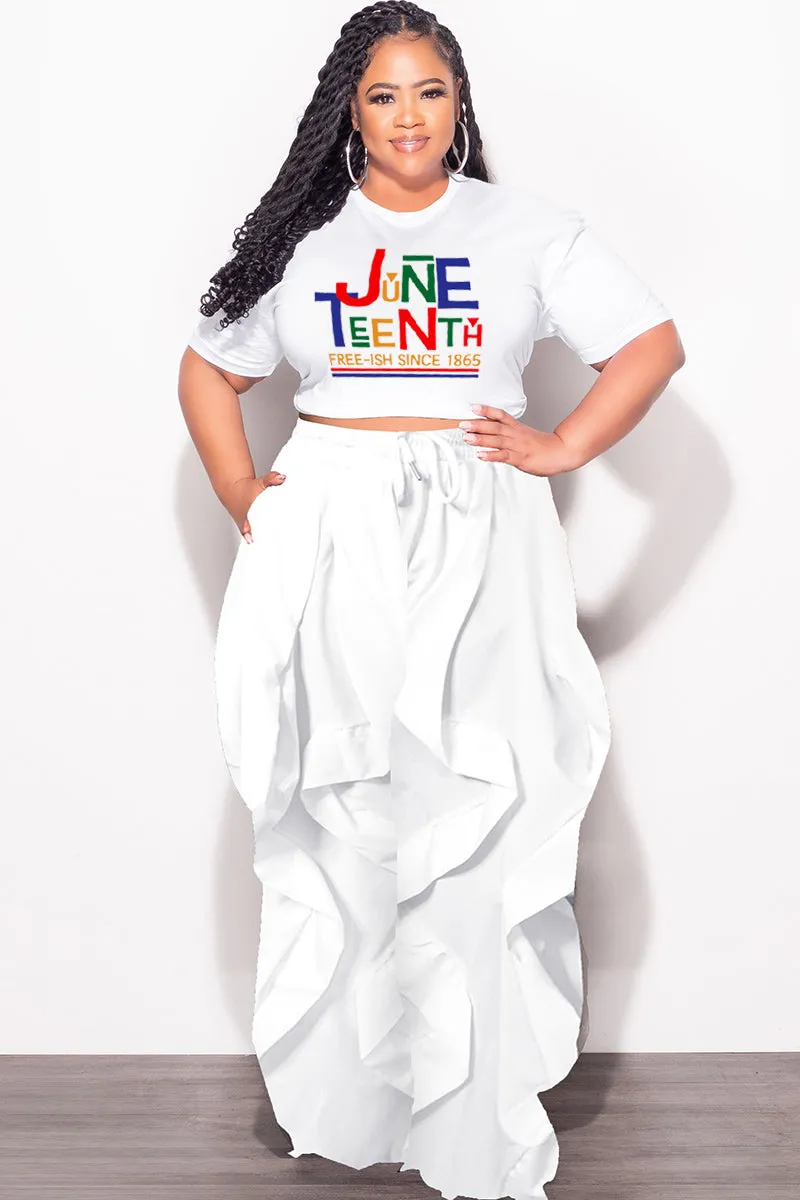 Final Sale Plus Size Fitted White T-Shirt Juneteenth Free-ish Since 1865 Decorative stitching Casual Wearable