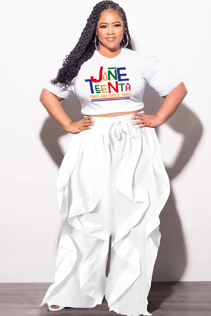Raw edge Final Sale Plus Size Fitted White T-Shirt Juneteenth Free-ish Since 1865