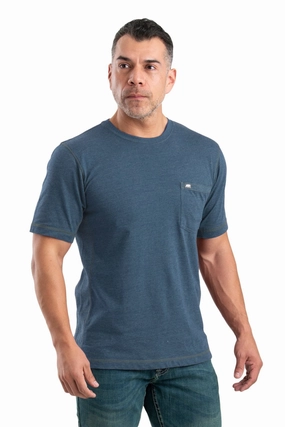 Coffee Run Berne Mens Space Blue Cotton Blend WorkVent Performance Pocket Tee S/S